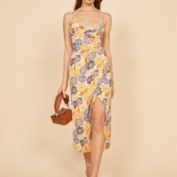Reformation Dresses & Skirts - Reformation Kourtney Yellow Floral Midi Dress 4